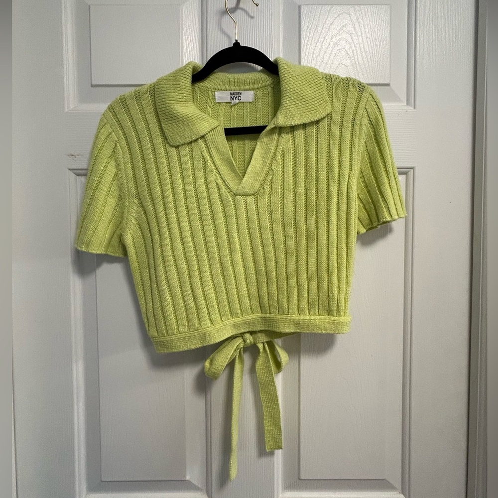 Madden NYC chartreuse knit crop top